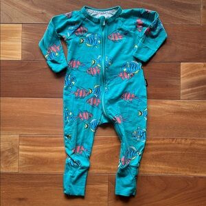 Bonds Teal Fish Print Kids Zippy Pajama Footies 6-12m